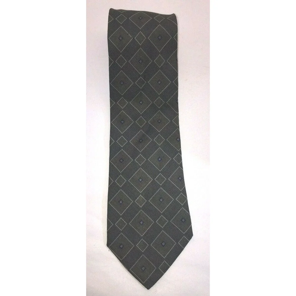 NOS Tommy Hilfiger‎ Dark Olive Green Diamond Pattern Silk Neck Tie 58